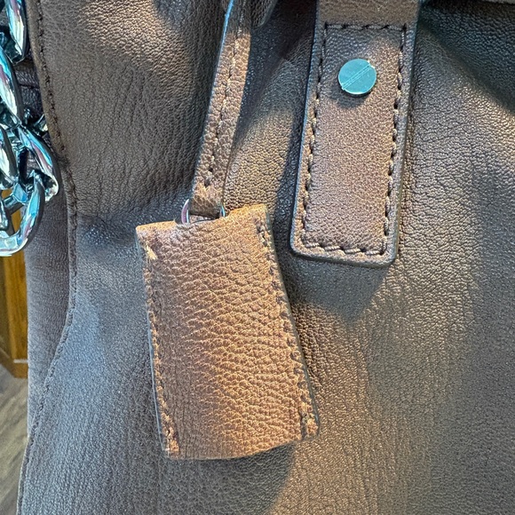 Michael Kors Brown Leather Satchel with Striped Scarf NWOT - Picture 5 of 13